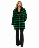 One-of-a-Kind  35" Emeral Green Dyed Horizontal Chinchilla Coat