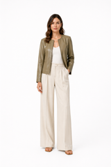 Sage Green Collarless Leather Jacket- 22"