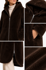 Maximilian Brown Shearling Lamb Hooded  Coat
