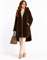 Maximilian Brown Shearling Lamb Hooded  Coat