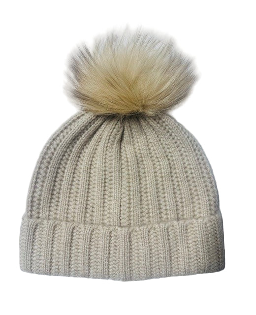 Cable knit Cashmere Hat with Fox Pom-Maximilian