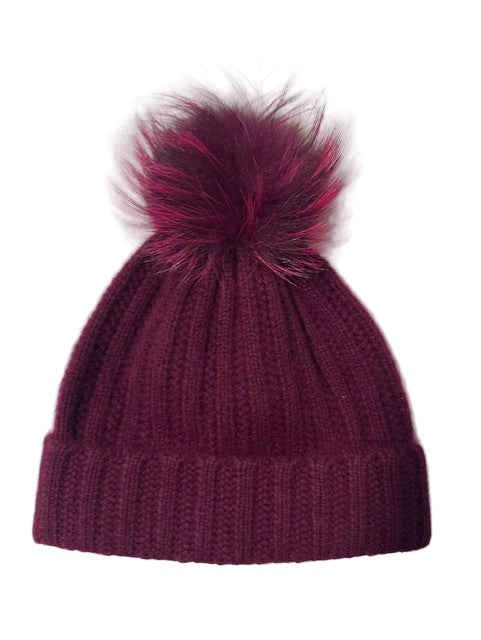 Cable knit Cashmere Hat with Fox Pom-Maximilian