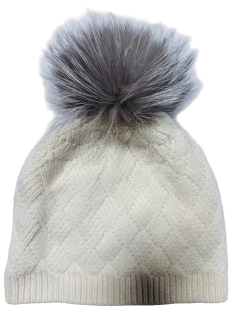 Soft knit Cashmere Hat with Fox Pom-Maximilian