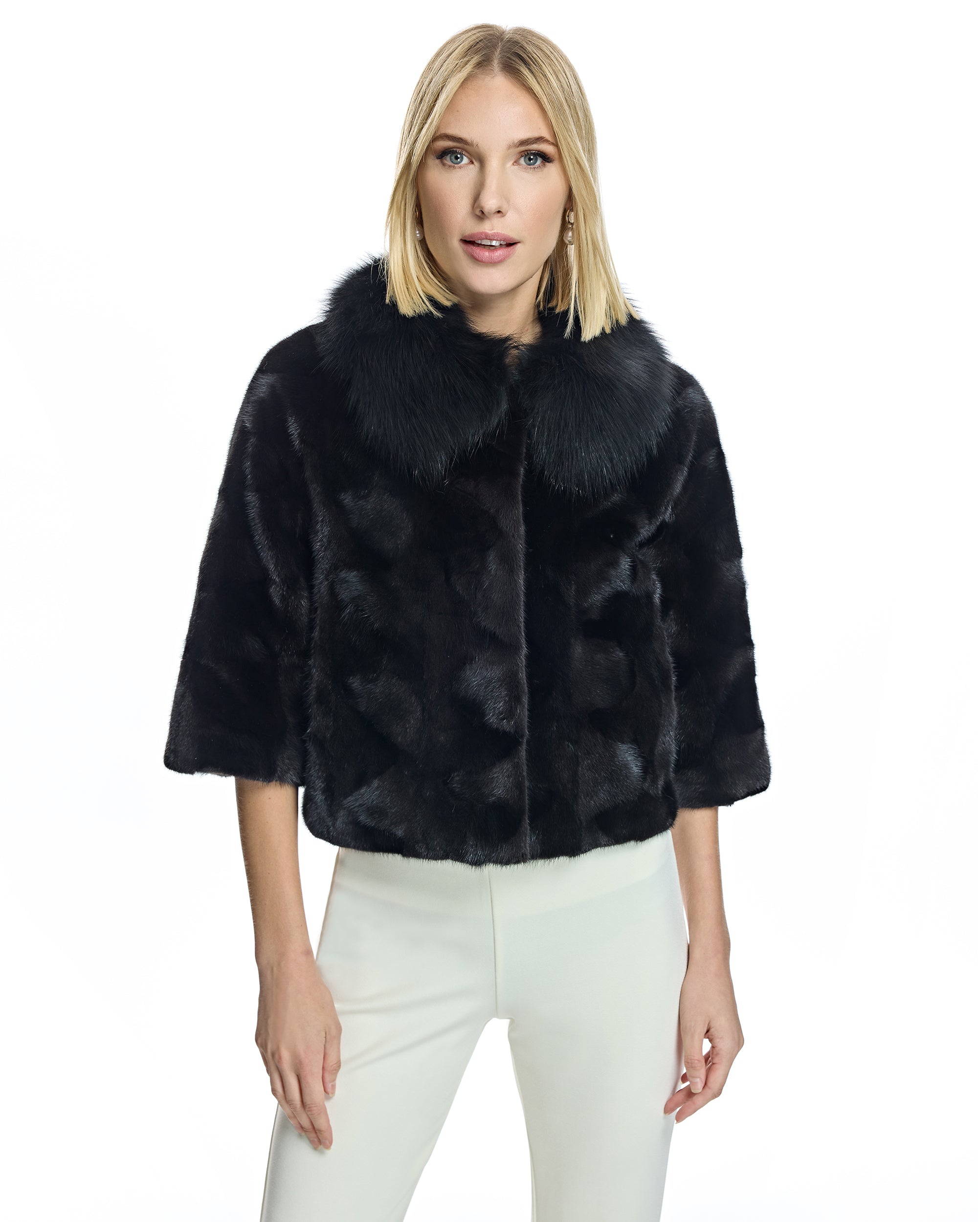 Mink Sections Jacket with Fox Sections Collar