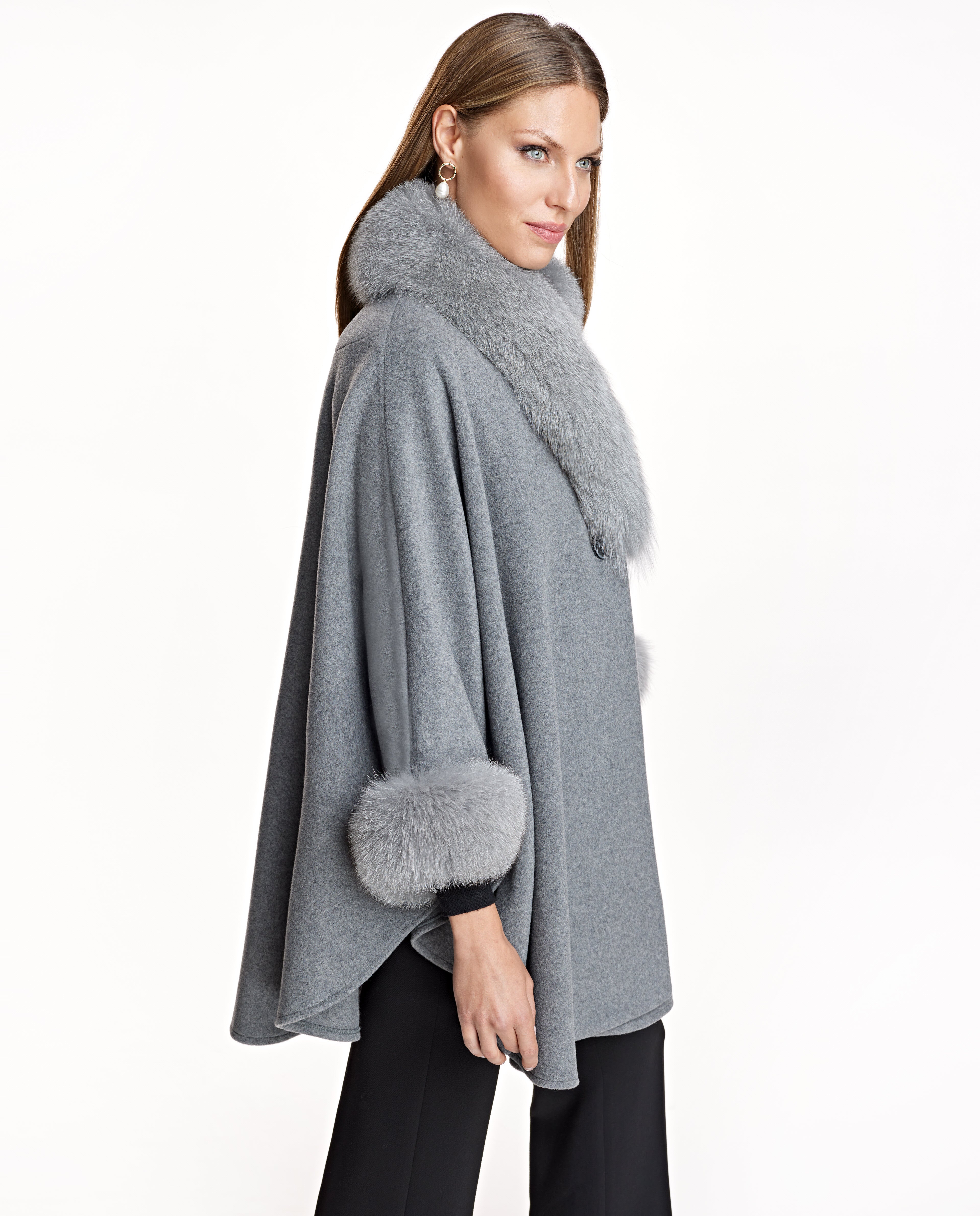Chaqueta de mezcla de lana con ribete de zorro