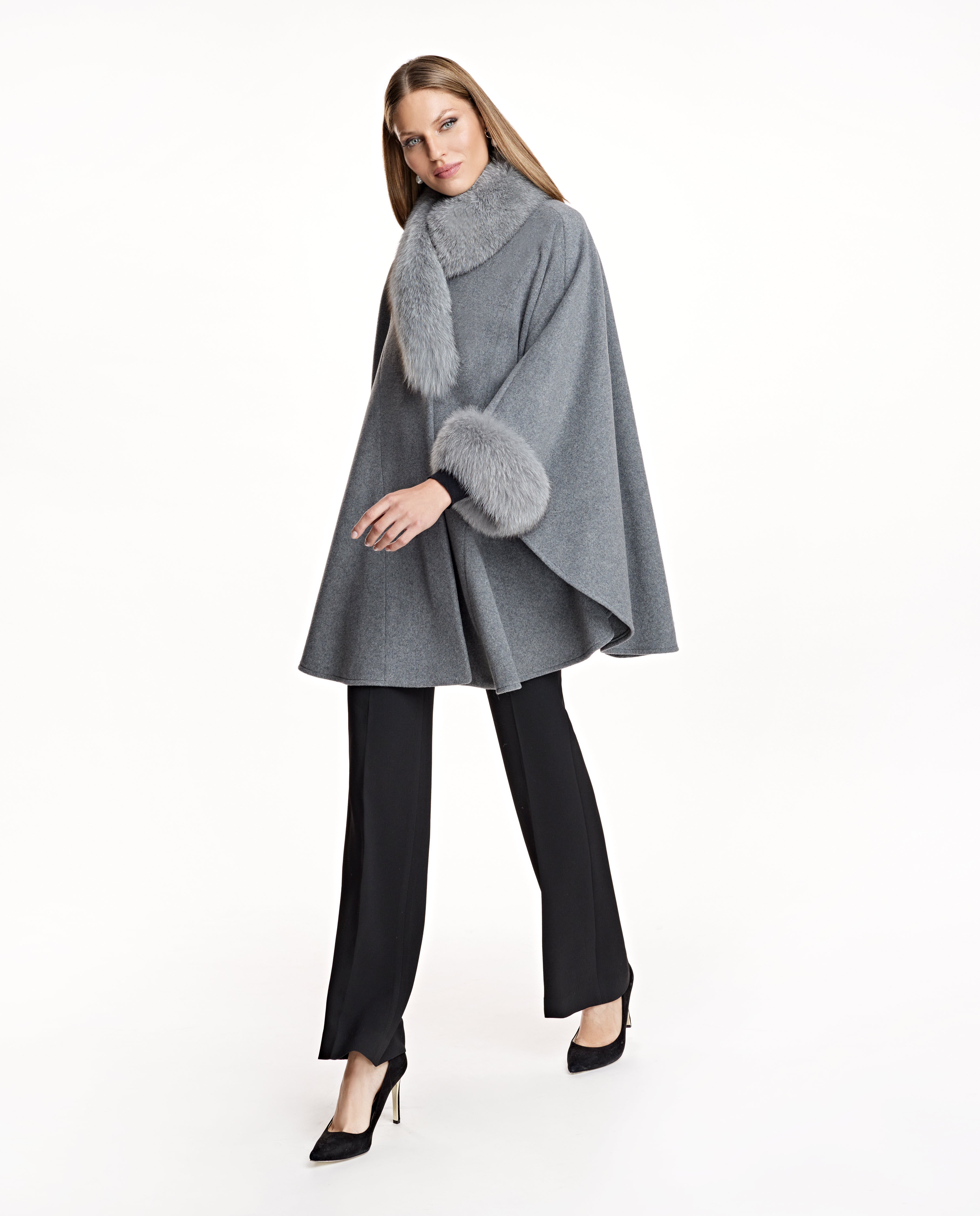 Chaqueta de mezcla de lana con ribete de zorro