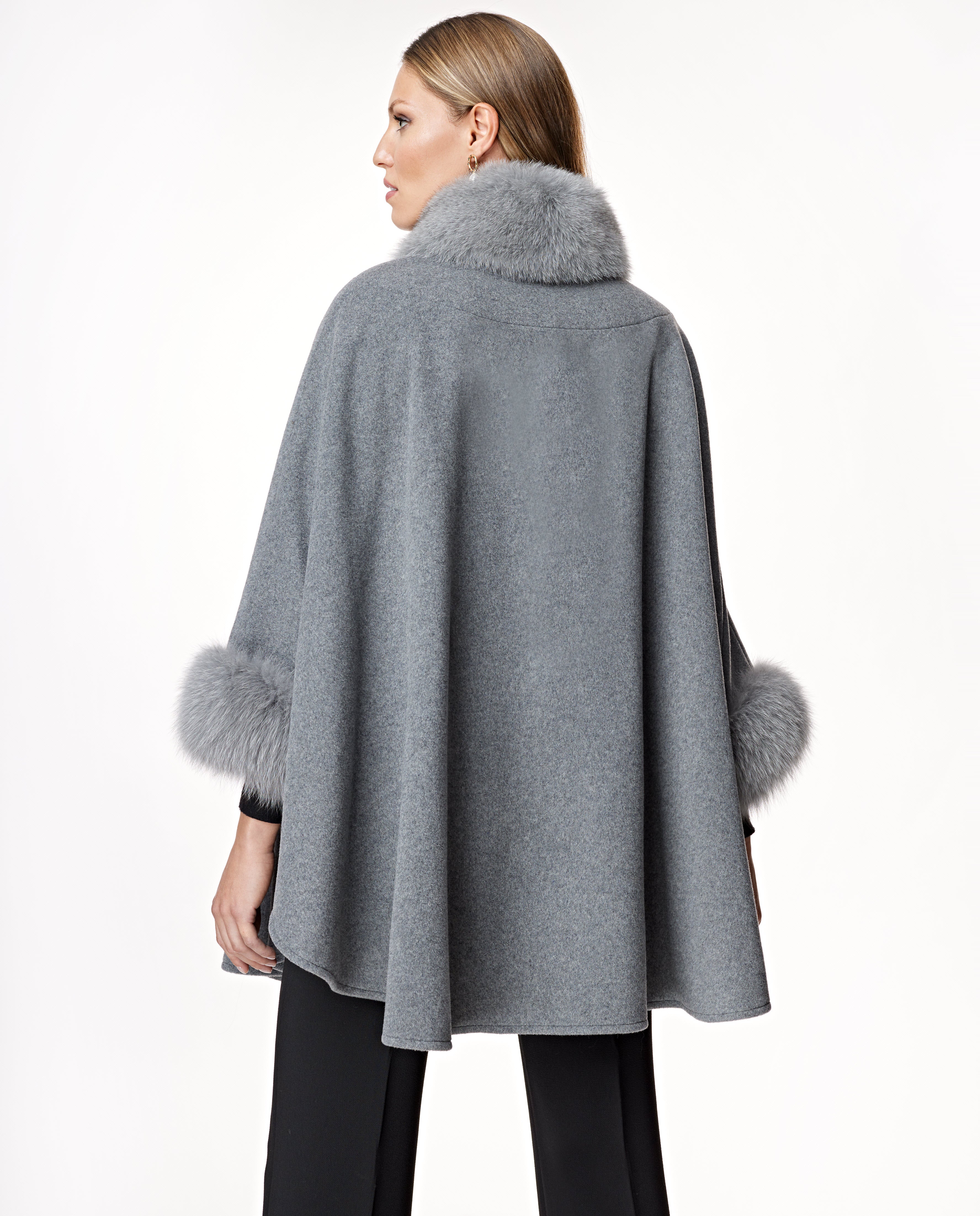 Chaqueta de mezcla de lana con ribete de zorro