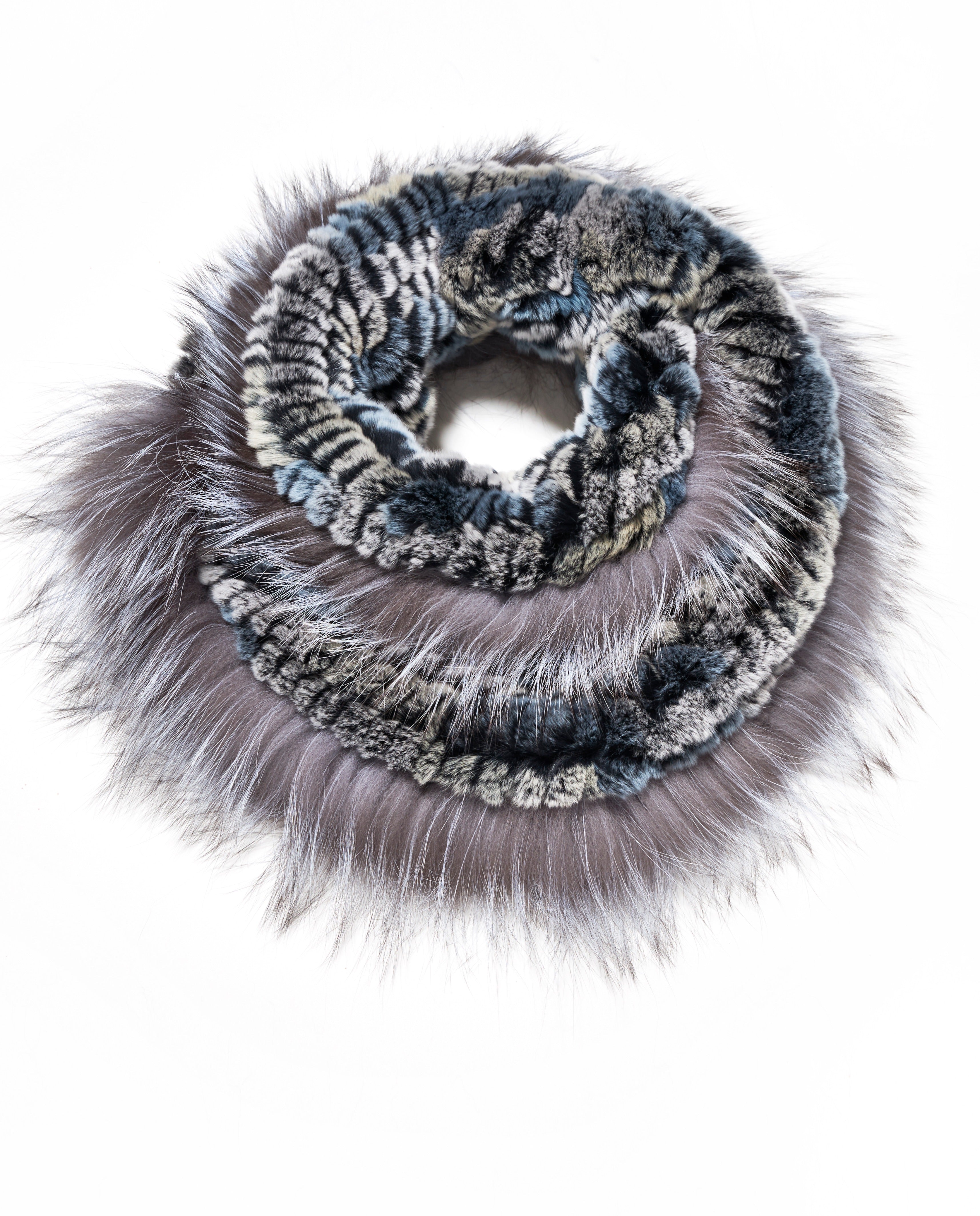 Knitted Rabbit Infinity Scarf with Fox Trim