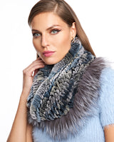 Knitted Rabbit Infinity Scarf with Fox Trim