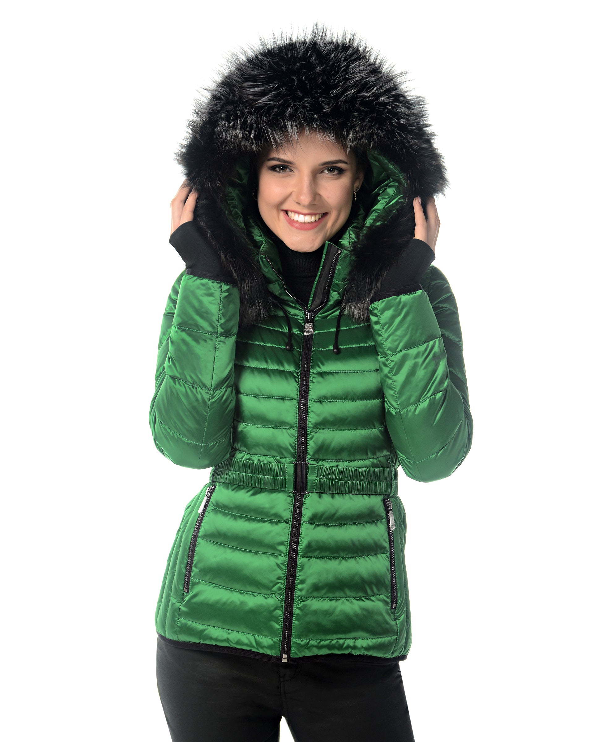 Polyester Jacket with Detachable Fox Trimmed Hood