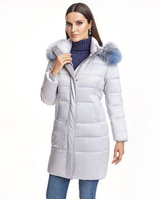Down Filled Polyester Coat With Fox Hood