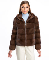 Hooded Horizontal Mink Jacket