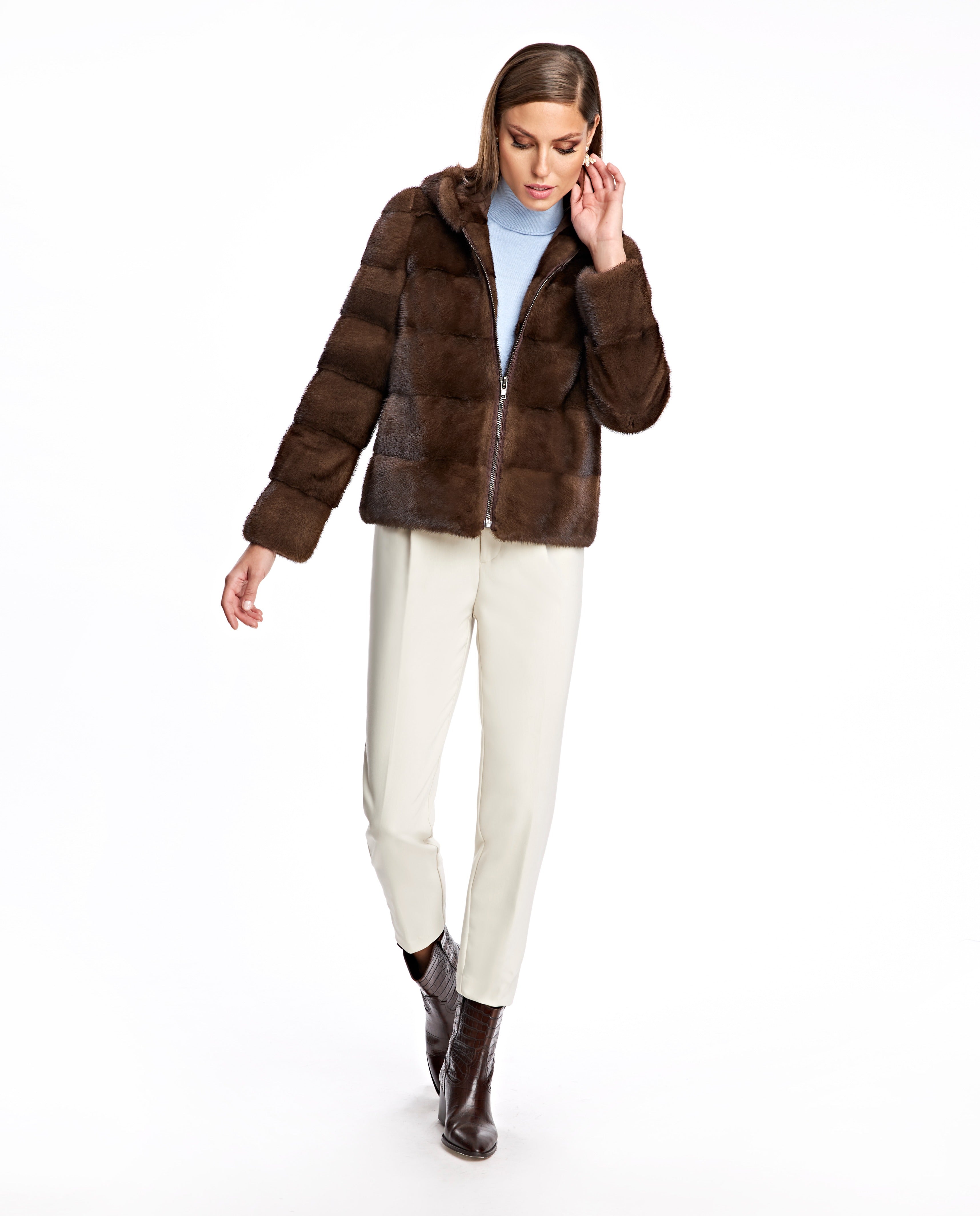 Hooded Horizontal Mink Jacket