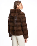 Hooded Horizontal Mink Jacket