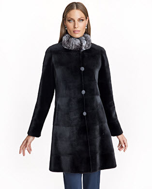 Sheared Mink Reversible Coat with Chinchilla Trim