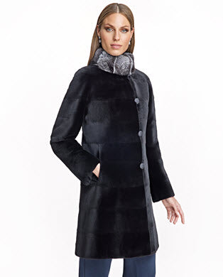 Sheared Mink Reversible Coat with Chinchilla Trim