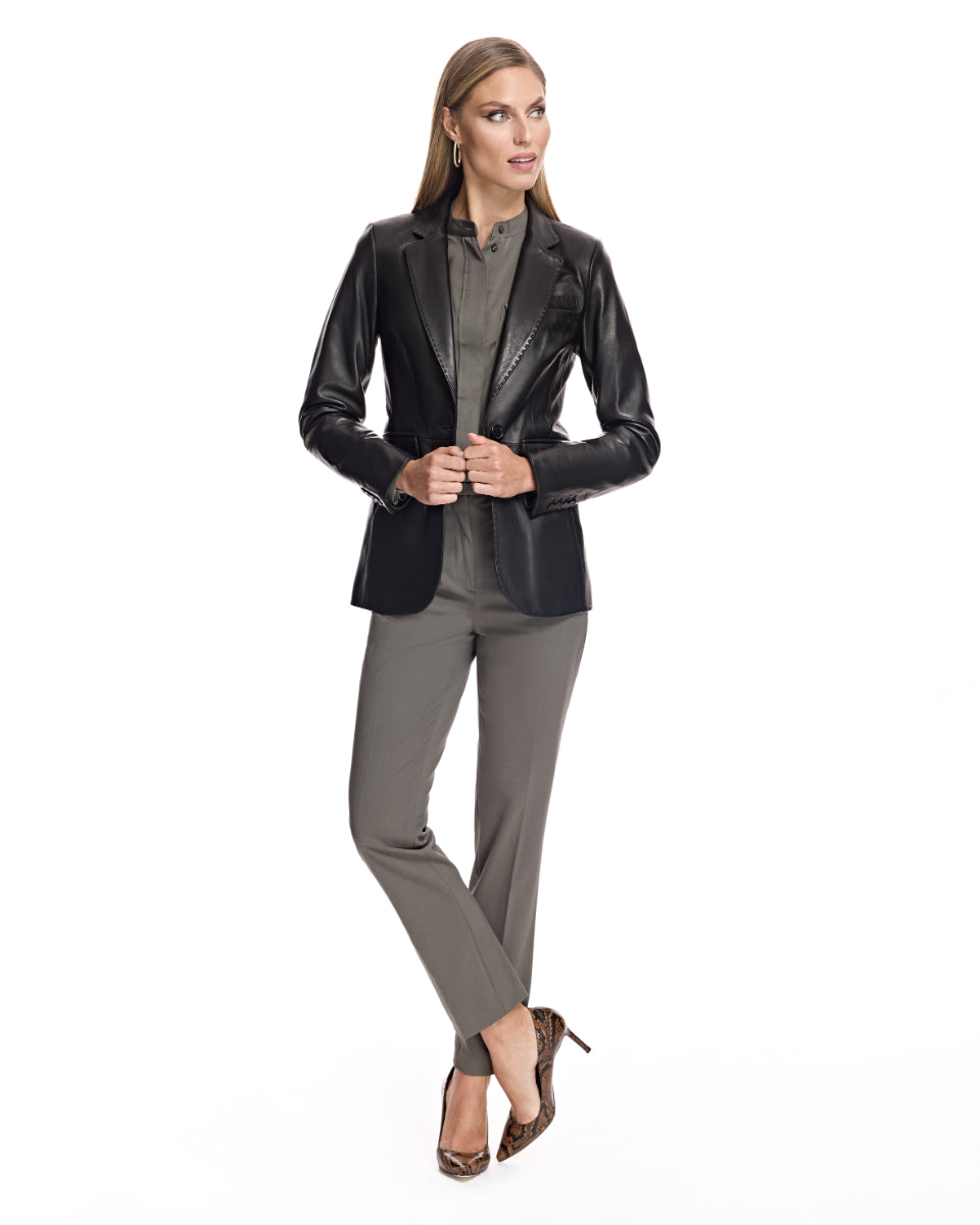 Stitched Leather Blazer