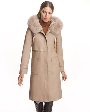Nappa Leather Coat With Fox Hood