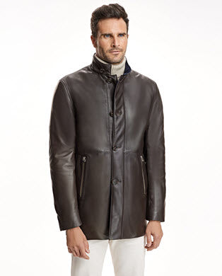 Chaqueta reversible de piel y nailon para hombre