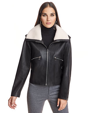 Chaqueta de cuero de lana de cordero de napa