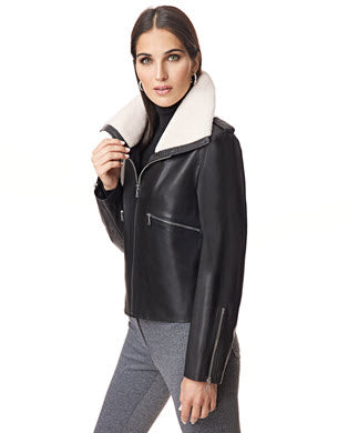 Chaqueta de cuero de lana de cordero de napa