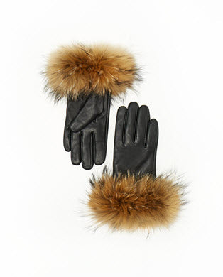 Leather Gloves With Raccoon Trim