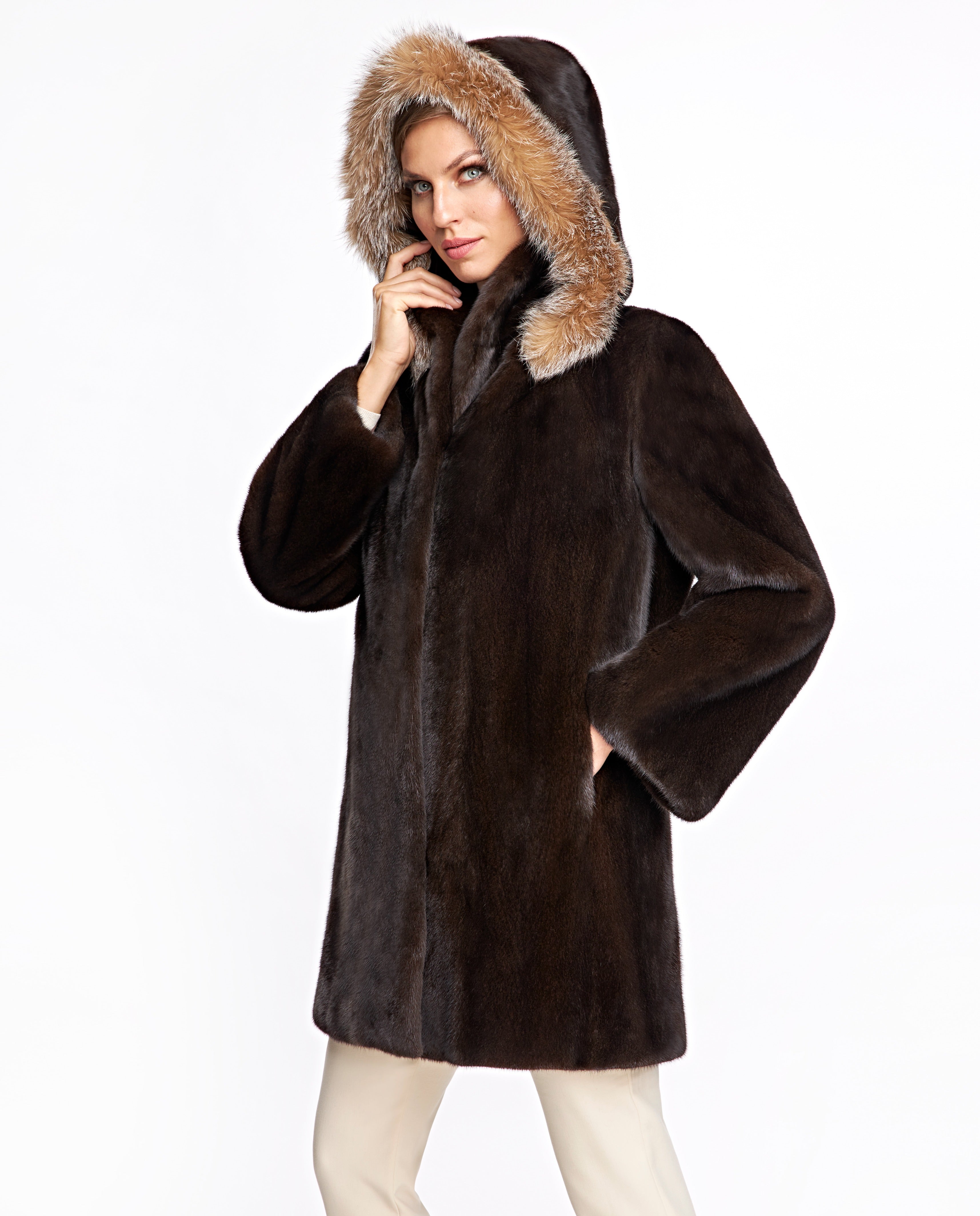 Mink Coat with Fox Trimmed Hood